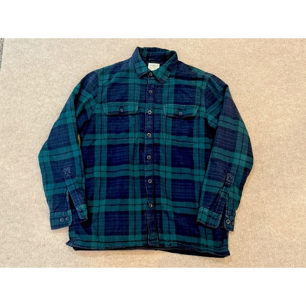 LL Bean Plaid Flannel Shacket Warm Fleece Lined Traditional Fit Mens Sz Medium M
